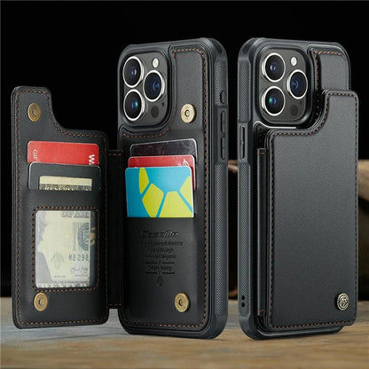 CASEME C22 Series For iPhone 16 Pro Max Case Leather+TPU Cover RFID Blocking 5 Card Slots