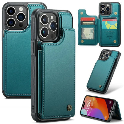 CASEME C22 Series For iPhone 16 Pro Max Case Leather+TPU Cover RFID Blocking 5 Card Slots