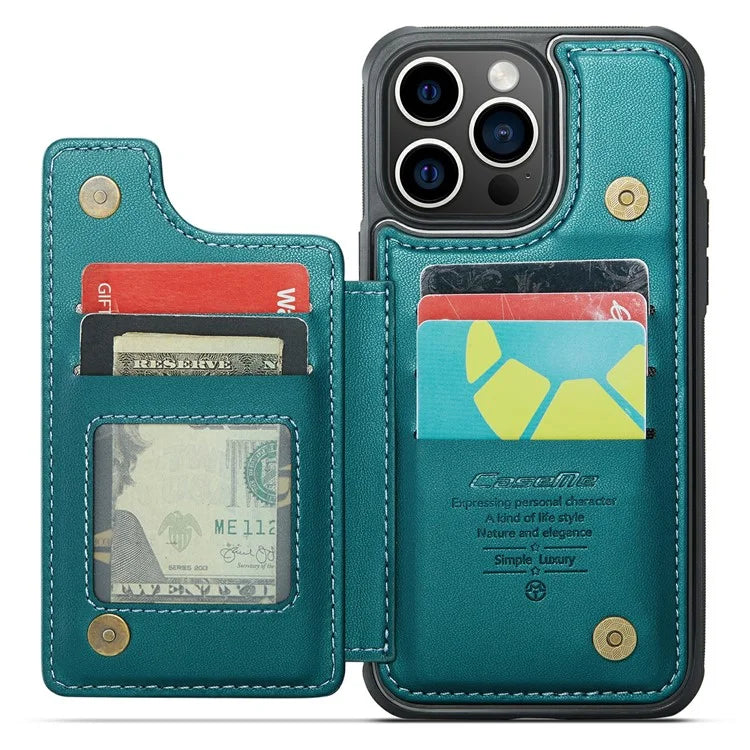CASEME C22 Series For iPhone 16 Pro Max Case Leather+TPU Cover RFID Blocking 5 Card Slots