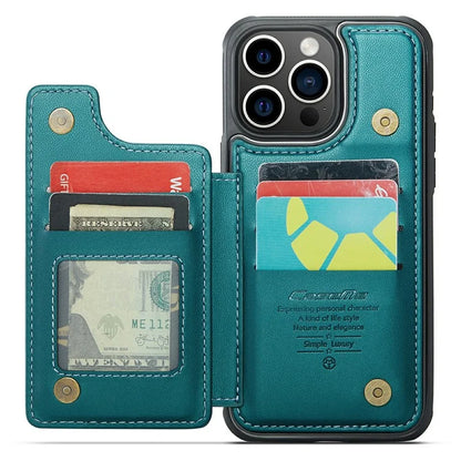 CASEME C22 Series For iPhone 16 Pro Max Case Leather+TPU Cover RFID Blocking 5 Card Slots