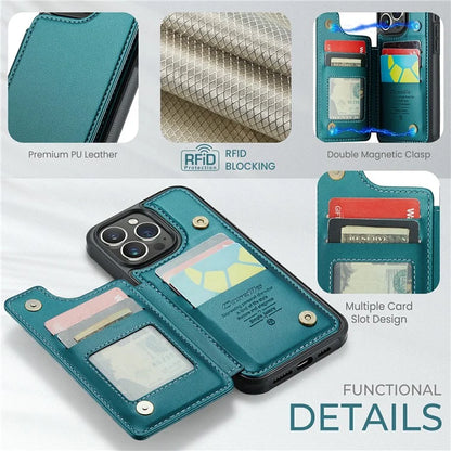 CASEME C22 Series For iPhone 16 Pro Max Case Leather+TPU Cover RFID Blocking 5 Card Slots