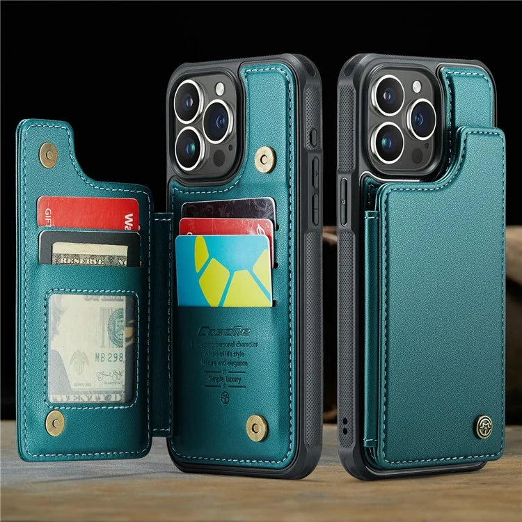 CASEME C22 Series For iPhone 16 Pro Max Case Leather+TPU Cover RFID Blocking 5 Card Slots