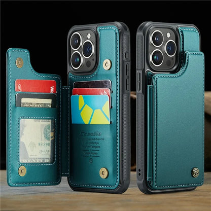 CASEME C22 Series For iPhone 16 Pro Max Case Leather+TPU Cover RFID Blocking 5 Card Slots