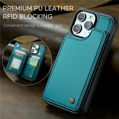 CASEME C22 Series For iPhone 16 Pro Max Case Leather+TPU Cover RFID Blocking 5 Card Slots