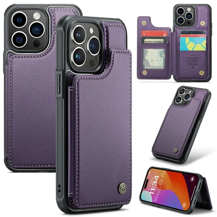 CASEME C22 Series For iPhone 16 Pro Max Case Leather+TPU Cover RFID Blocking 5 Card Slots