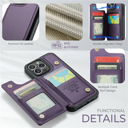 CASEME C22 Series For iPhone 16 Pro Max Case Leather+TPU Cover RFID Blocking 5 Card Slots