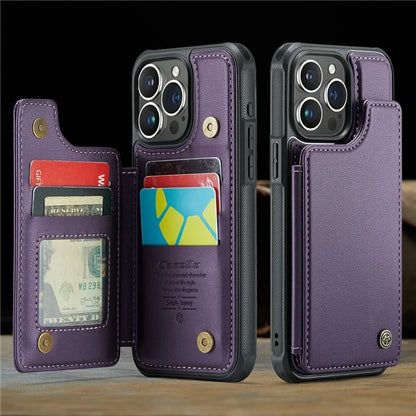 CASEME C22 Series For iPhone 16 Pro Max Case Leather+TPU Cover RFID Blocking 5 Card Slots