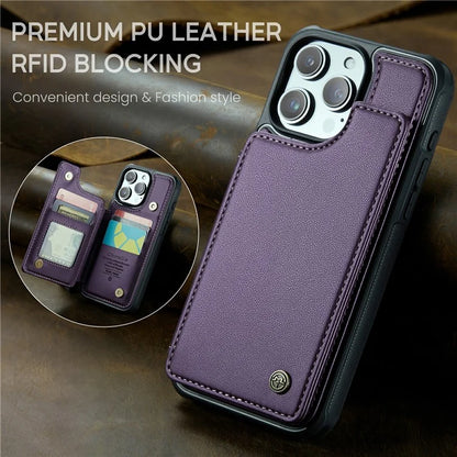 CASEME C22 Series For iPhone 16 Pro Max Case Leather+TPU Cover RFID Blocking 5 Card Slots