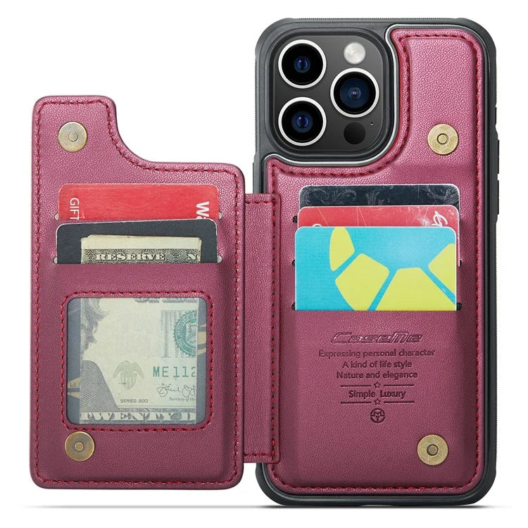 CASEME C22 Series For iPhone 16 Pro Max Case Leather+TPU Cover RFID Blocking 5 Card Slots