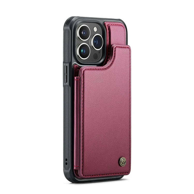 CASEME C22 Series For iPhone 16 Pro Max Case Leather+TPU Cover RFID Blocking 5 Card Slots