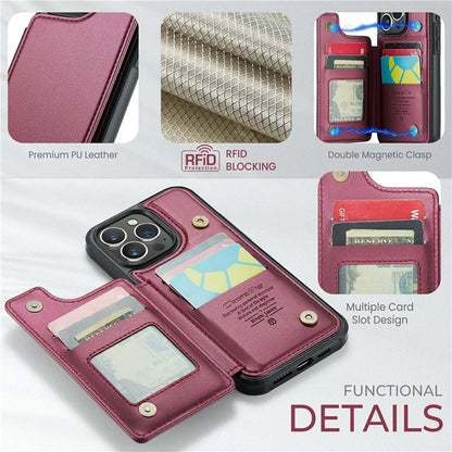 CASEME C22 Series For iPhone 16 Pro Max Case Leather+TPU Cover RFID Blocking 5 Card Slots