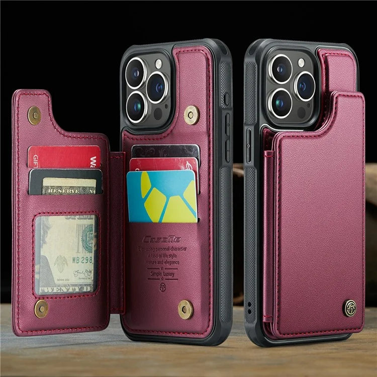 CASEME C22 Series For iPhone 16 Pro Max Case Leather+TPU Cover RFID Blocking 5 Card Slots