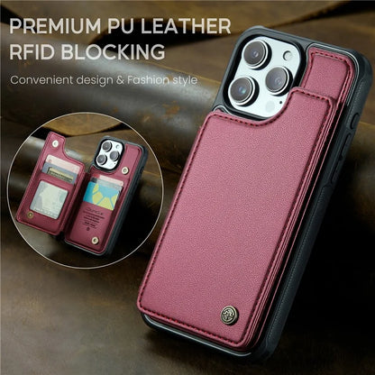 CASEME C22 Series For iPhone 16 Pro Max Case Leather+TPU Cover RFID Blocking 5 Card Slots
