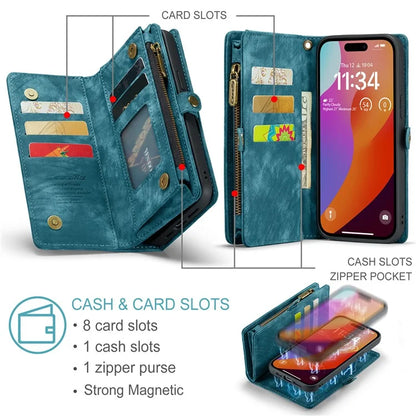 CASEME 008 Series for iPhone 16 Pro Max Case Leather Phone Cover Zipper Pocket Wallet