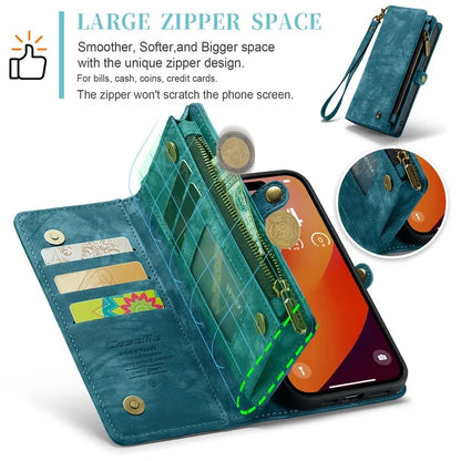 CASEME 008 Series for iPhone 16 Pro Max Case Leather Phone Cover Zipper Pocket Wallet