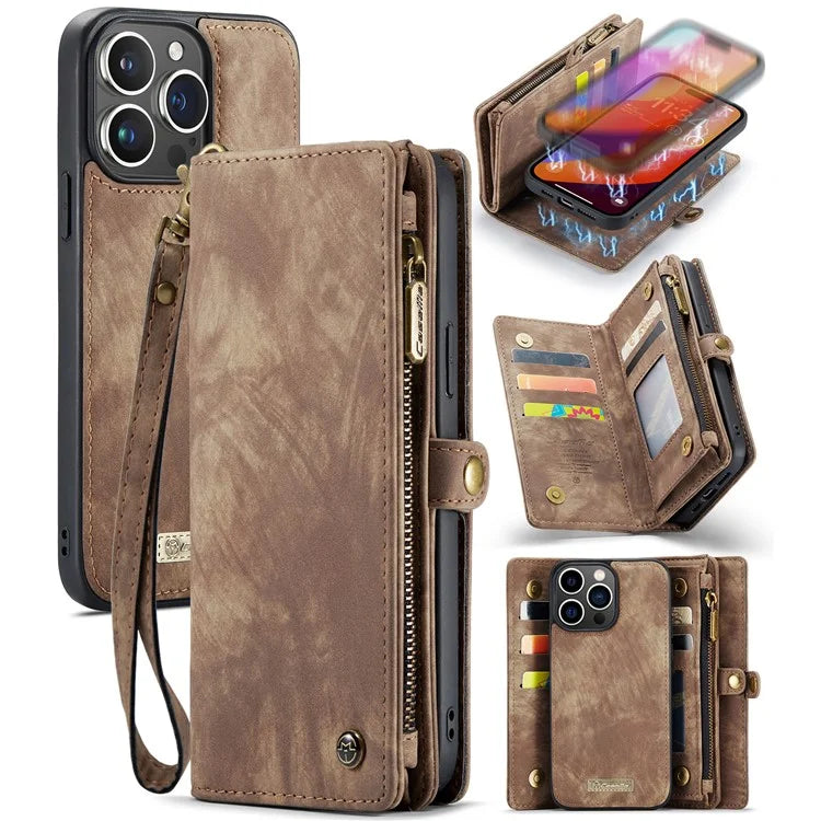CASEME 008 Series for iPhone 16 Pro Max Case Leather Phone Cover Zipper Pocket Wallet