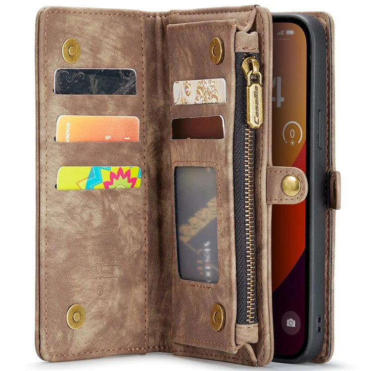 CASEME 008 Series for iPhone 16 Pro Max Case Leather Phone Cover Zipper Pocket Wallet