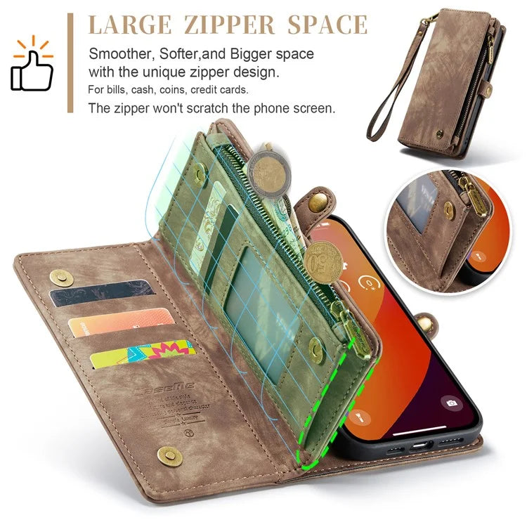 CASEME 008 Series for iPhone 16 Pro Max Case Leather Phone Cover Zipper Pocket Wallet