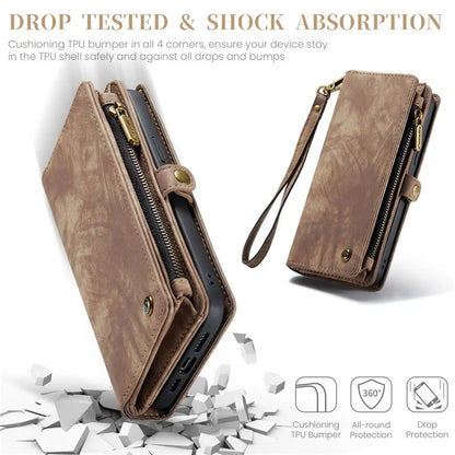 CASEME 008 Series for iPhone 16 Pro Max Case Leather Phone Cover Zipper Pocket Wallet