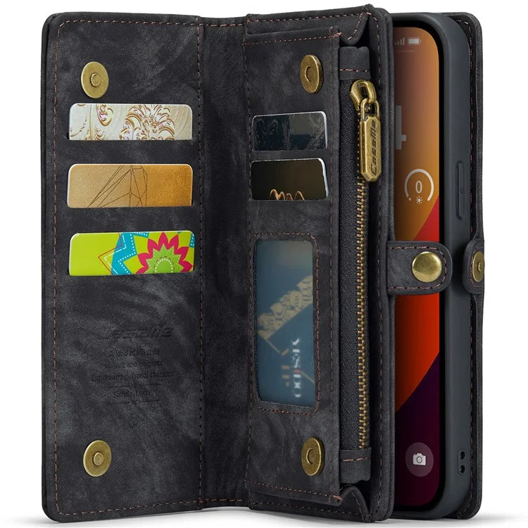 CASEME 008 Series for iPhone 16 Pro Max Case Leather Phone Cover Zipper Pocket Wallet
