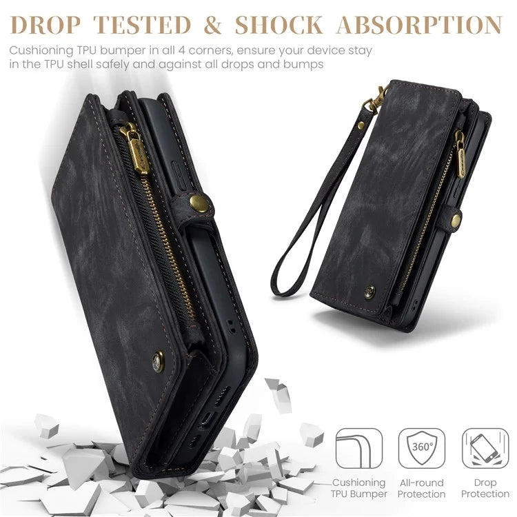 CASEME 008 Series for iPhone 16 Pro Max Case Leather Phone Cover Zipper Pocket Wallet