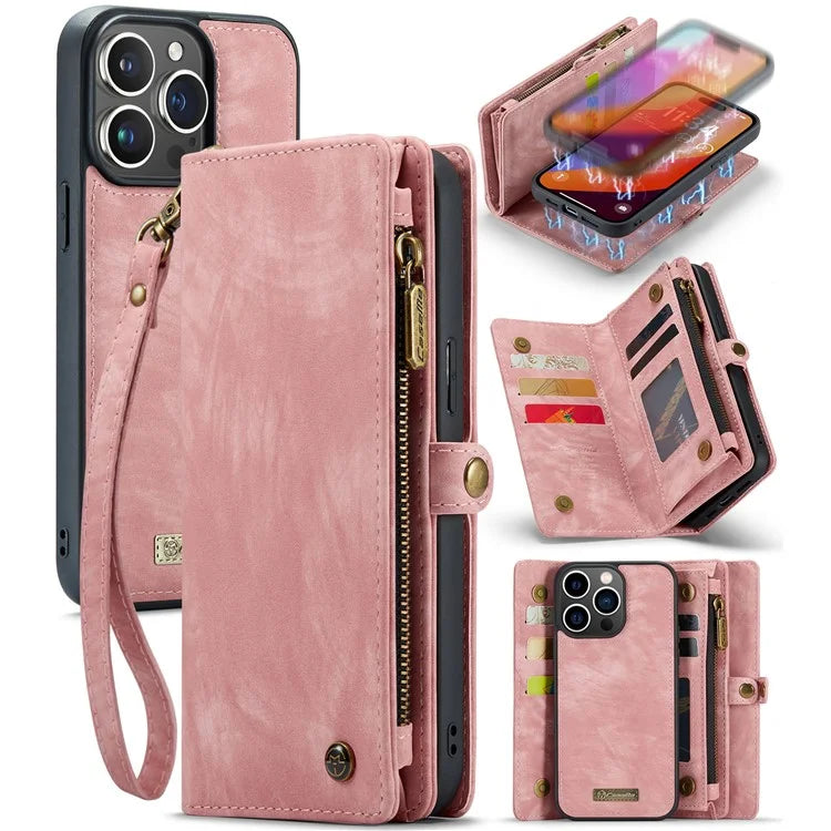 CASEME 008 Series for iPhone 16 Pro Max Case Leather Phone Cover Zipper Pocket Wallet