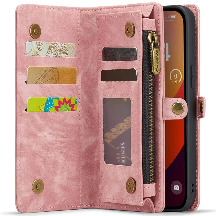 CASEME 008 Series for iPhone 16 Pro Max Case Leather Phone Cover Zipper Pocket Wallet