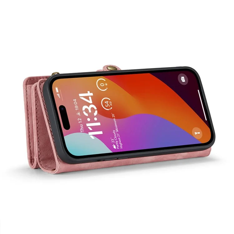 CASEME 008 Series for iPhone 16 Pro Max Case Leather Phone Cover Zipper Pocket Wallet