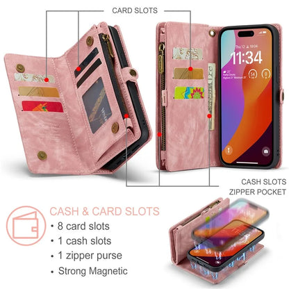 CASEME 008 Series for iPhone 16 Pro Max Case Leather Phone Cover Zipper Pocket Wallet