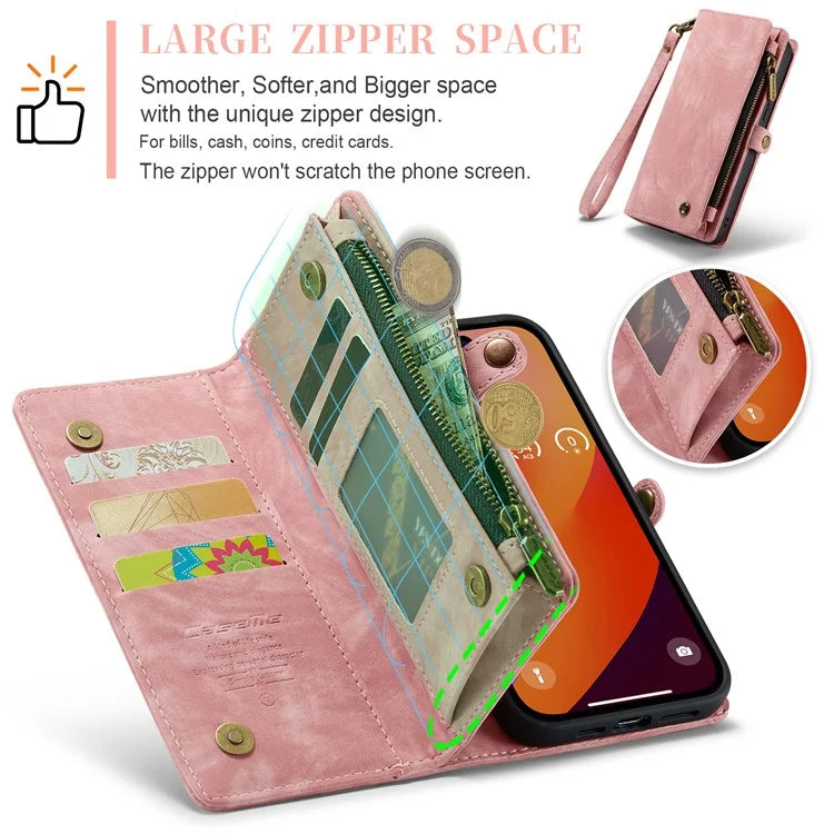 CASEME 008 Series for iPhone 16 Pro Max Case Leather Phone Cover Zipper Pocket Wallet
