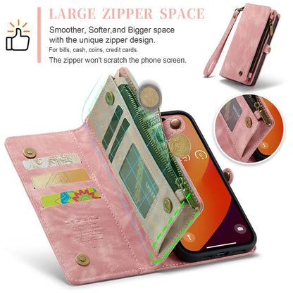 CASEME 008 Series for iPhone 16 Pro Max Case Leather Phone Cover Zipper Pocket Wallet