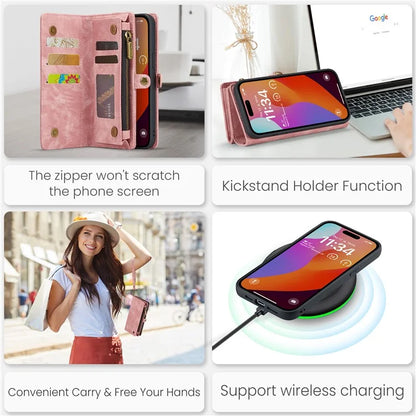 CASEME 008 Series for iPhone 16 Pro Max Case Leather Phone Cover Zipper Pocket Wallet