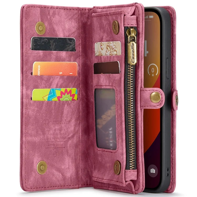 CASEME 008 Series for iPhone 16 Pro Max Case Leather Phone Cover Zipper Pocket Wallet