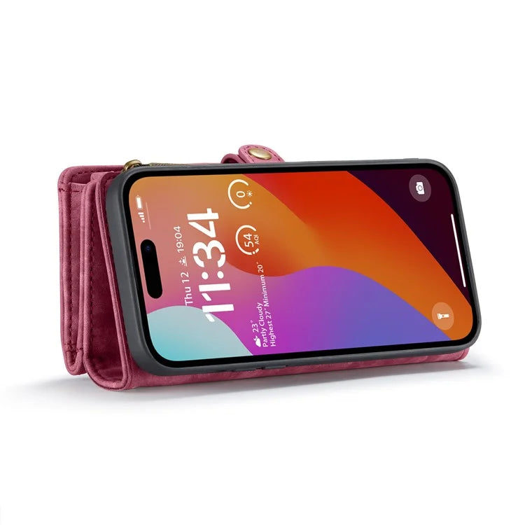 CASEME 008 Series for iPhone 16 Pro Max Case Leather Phone Cover Zipper Pocket Wallet