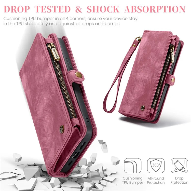CASEME 008 Series for iPhone 16 Pro Max Case Leather Phone Cover Zipper Pocket Wallet