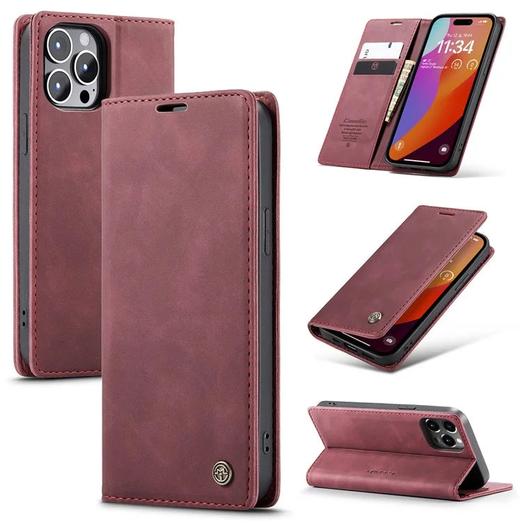 CASEME 013 Series For iPhone 16 Pro Max Case Card Holder Stand Leather Phone Cover