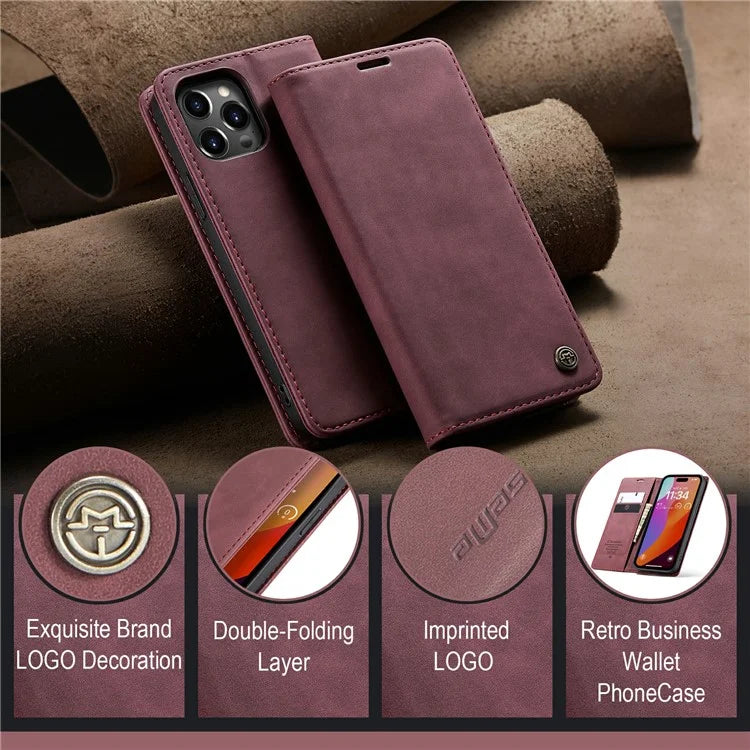 CASEME 013 Series For iPhone 16 Pro Max Case Card Holder Stand Leather Phone Cover