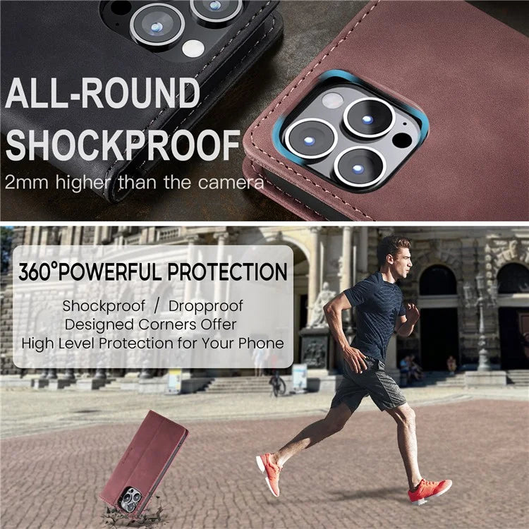 CASEME 013 Series For iPhone 16 Pro Max Case Card Holder Stand Leather Phone Cover