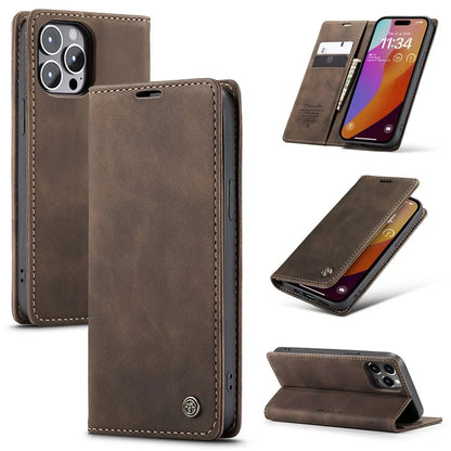 CASEME 013 Series For iPhone 16 Pro Max Case Card Holder Stand Leather Phone Cover