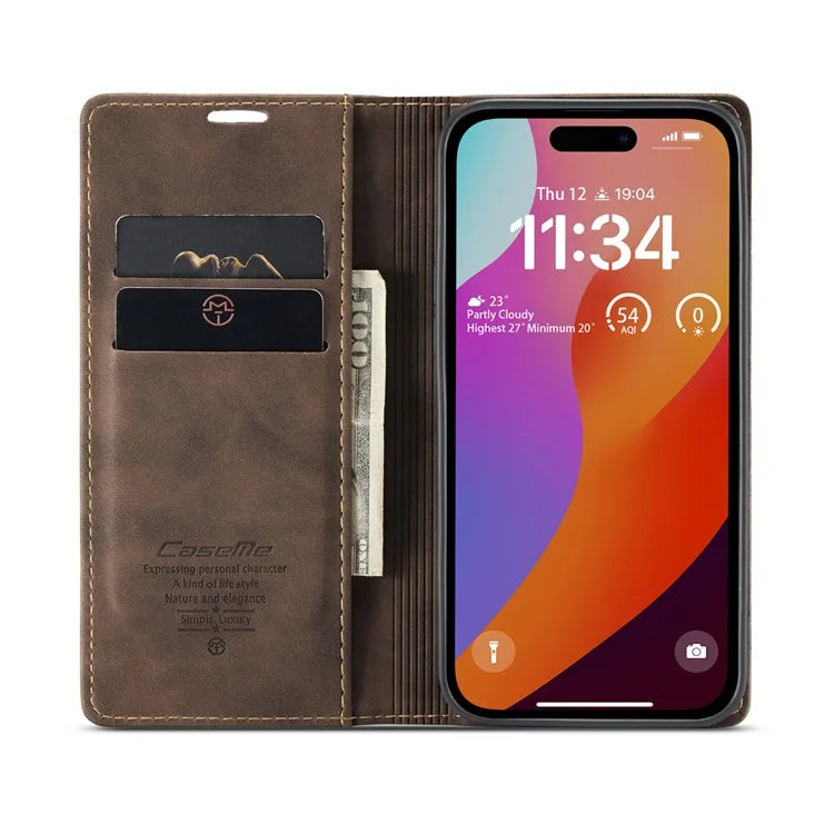 CASEME 013 Series For iPhone 16 Pro Max Case Card Holder Stand Leather Phone Cover