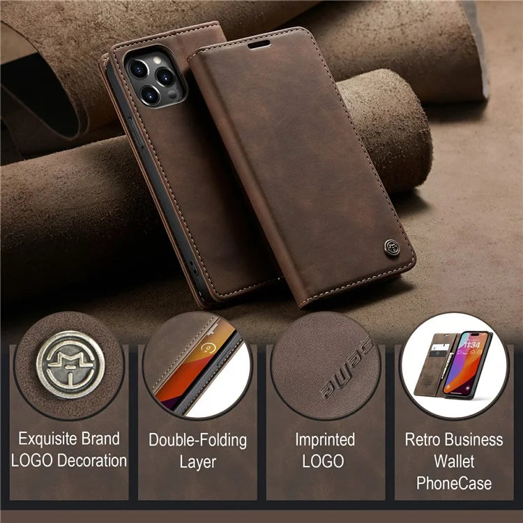 CASEME 013 Series For iPhone 16 Pro Max Case Card Holder Stand Leather Phone Cover