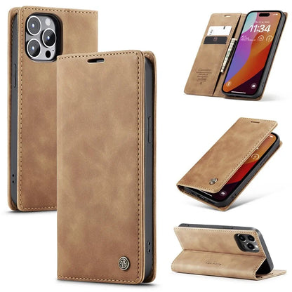 CASEME 013 Series For iPhone 16 Pro Max Case Card Holder Stand Leather Phone Cover