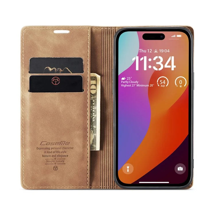 CASEME 013 Series For iPhone 16 Pro Max Case Card Holder Stand Leather Phone Cover