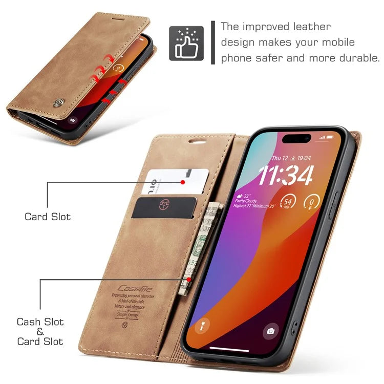 CASEME 013 Series For iPhone 16 Pro Max Case Card Holder Stand Leather Phone Cover