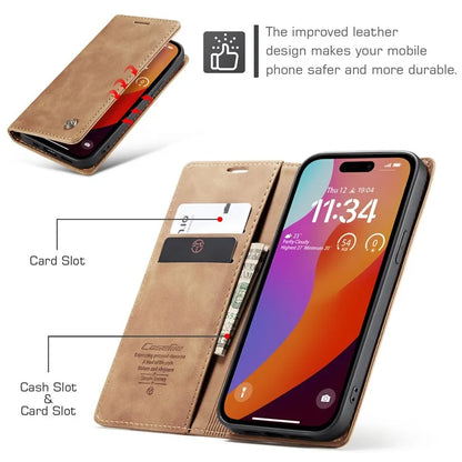 CASEME 013 Series For iPhone 16 Pro Max Case Card Holder Stand Leather Phone Cover