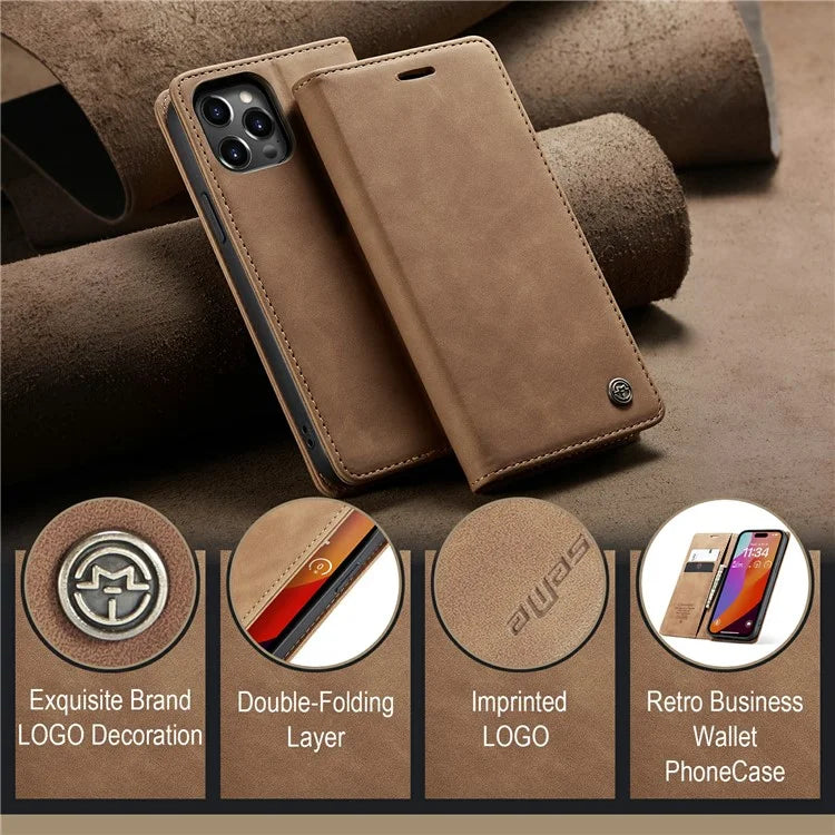 CASEME 013 Series For iPhone 16 Pro Max Case Card Holder Stand Leather Phone Cover