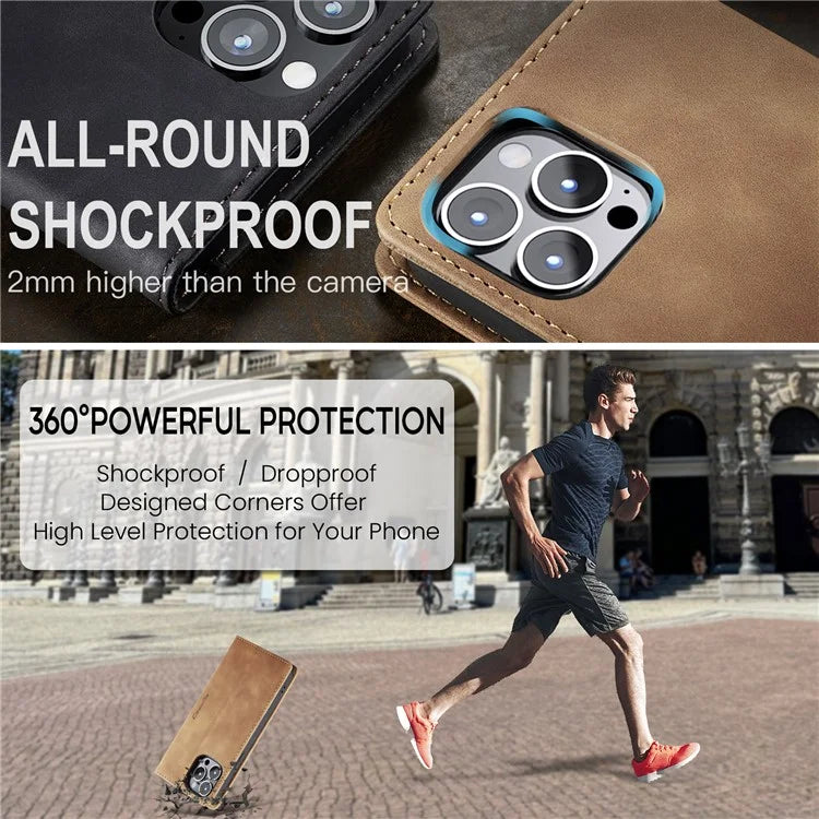 CASEME 013 Series For iPhone 16 Pro Max Case Card Holder Stand Leather Phone Cover