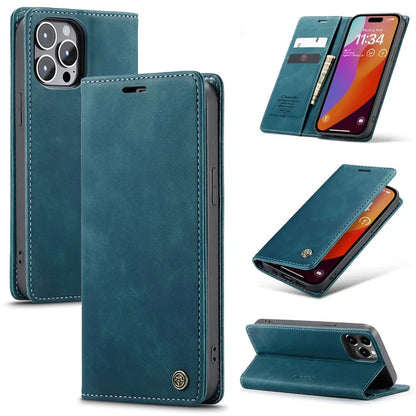 CASEME 013 Series For iPhone 16 Pro Max Case Card Holder Stand Leather Phone Cover