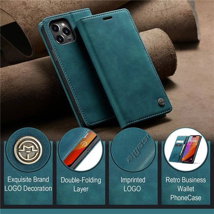 CASEME 013 Series For iPhone 16 Pro Max Case Card Holder Stand Leather Phone Cover