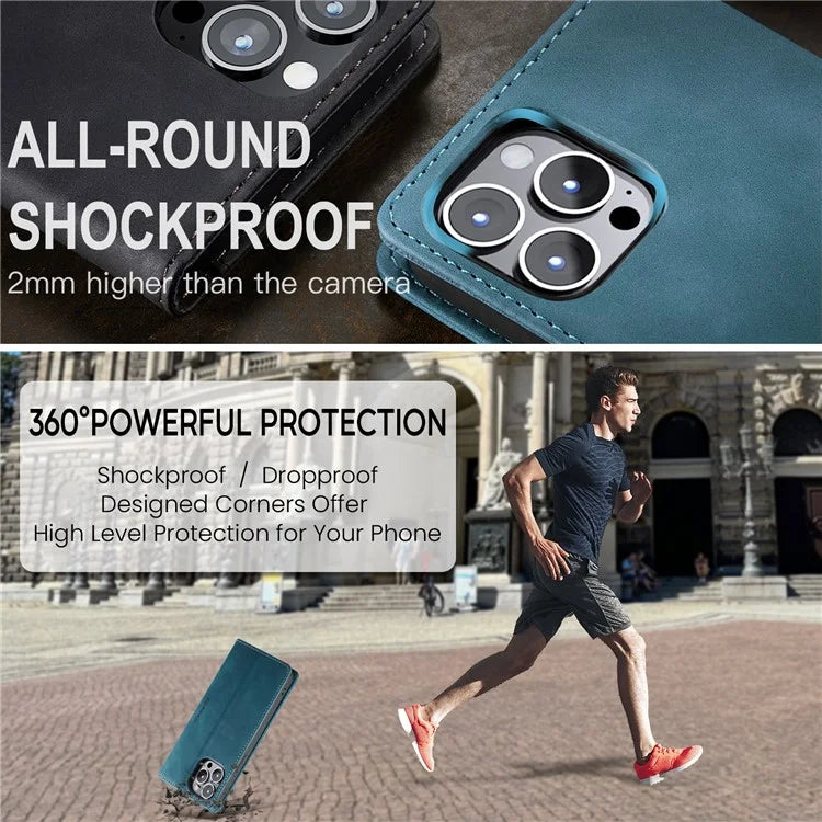 CASEME 013 Series For iPhone 16 Pro Max Case Card Holder Stand Leather Phone Cover